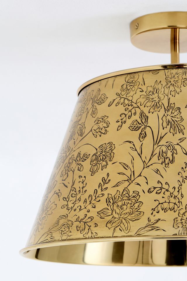 Joan Etched Floral Antique Brass Flush Mount #2