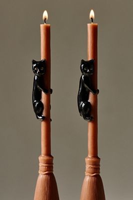 Cat on a Broom Shaped Wax Tapers