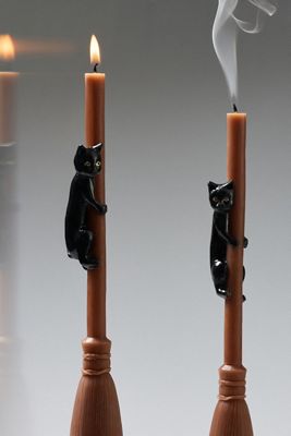 Cat on a Broom Shaped Wax Tapers