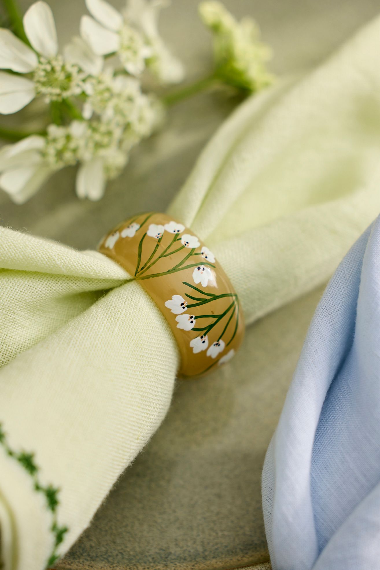 Painted Floral Glass Napkin Rings, Set of 4 - Multi Floral, One Size