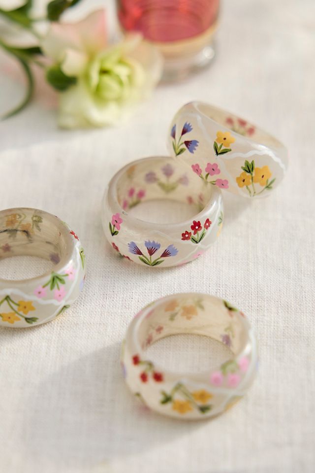 Painted Lattice Glass Napkin Rings, Set of 4 #1