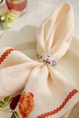 Painted Lattice Glass Napkin Rings, Set of 4