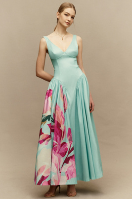Jemma Sleeveless Basque-Waist Midi Dress
