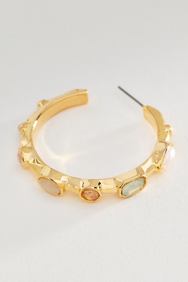 Bezel Stone Hoop Earrings #1