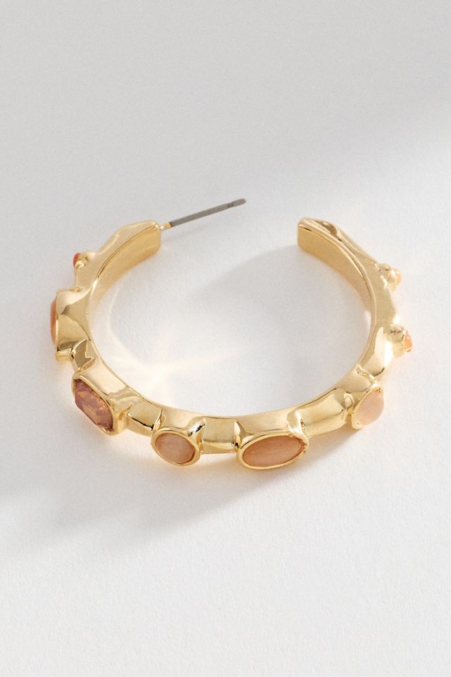Bezel Stone Hoop Earrings #1