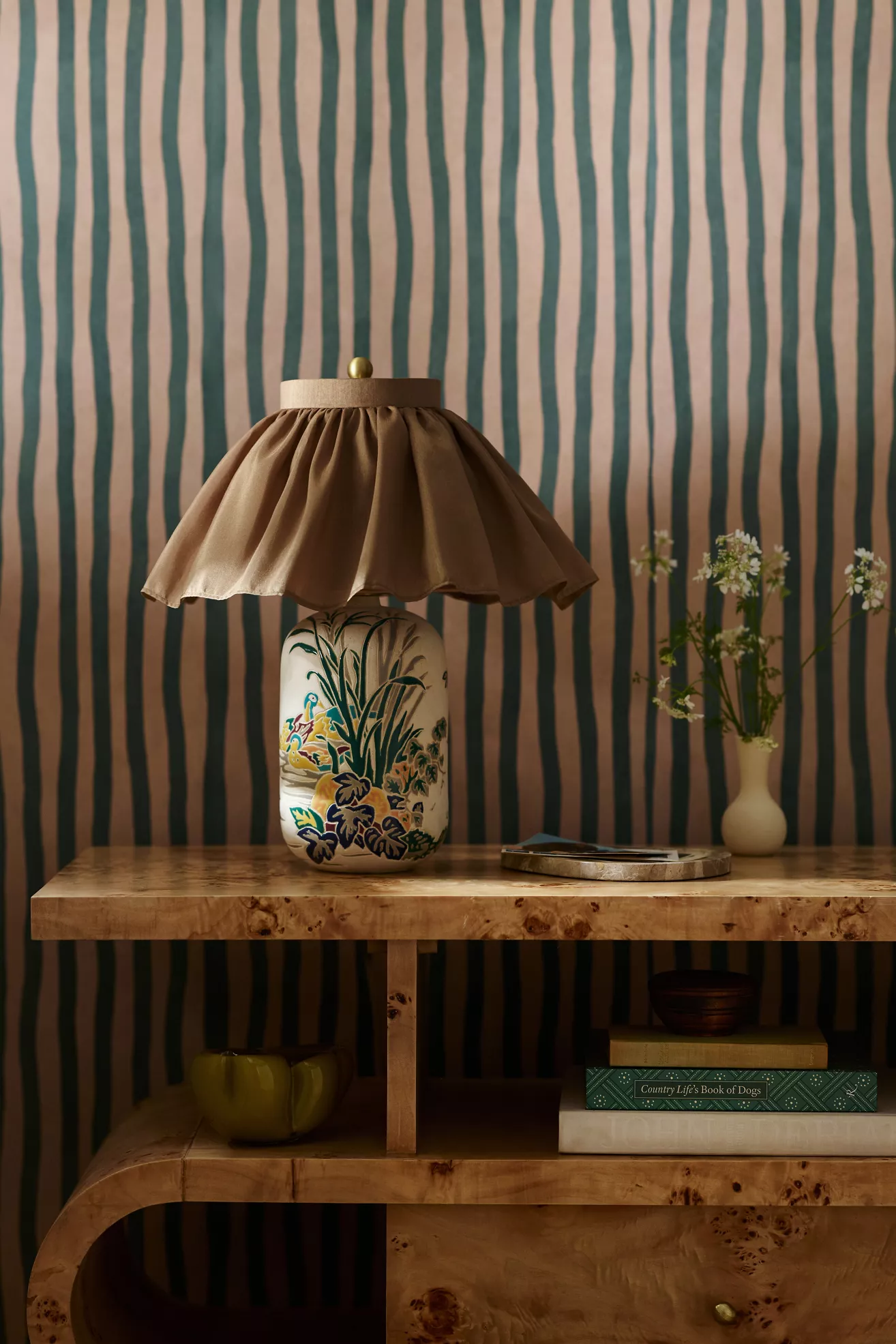 Bernadette Ceramic Carved Table Lamp with Skirted Shade