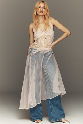 Sheer Godet Lace Tunic Top