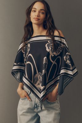 delicate forest scarves mini dress Farm Rio Delicate Forest Scarves Flared-Sleeve Mini Dress