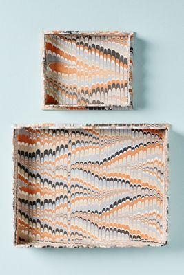 Hand Marbled Trays, Set of 2