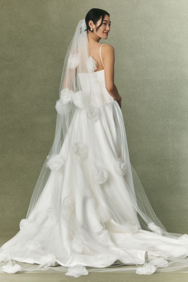 Enaura Pink Dimensional Floral Cathedral Veil | Anthropologie