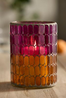 Color Block Mosaic Glass Hurricane
