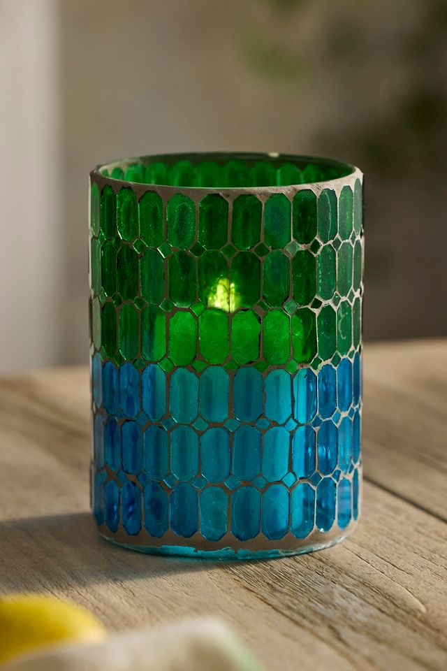 Color Block Mosaic Glass Hurricane #1