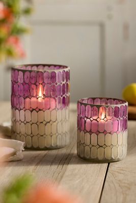 Color Block Mosaic Glass Hurricane