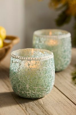 Sea Glass Mosaic Votives, Set of 2 Small