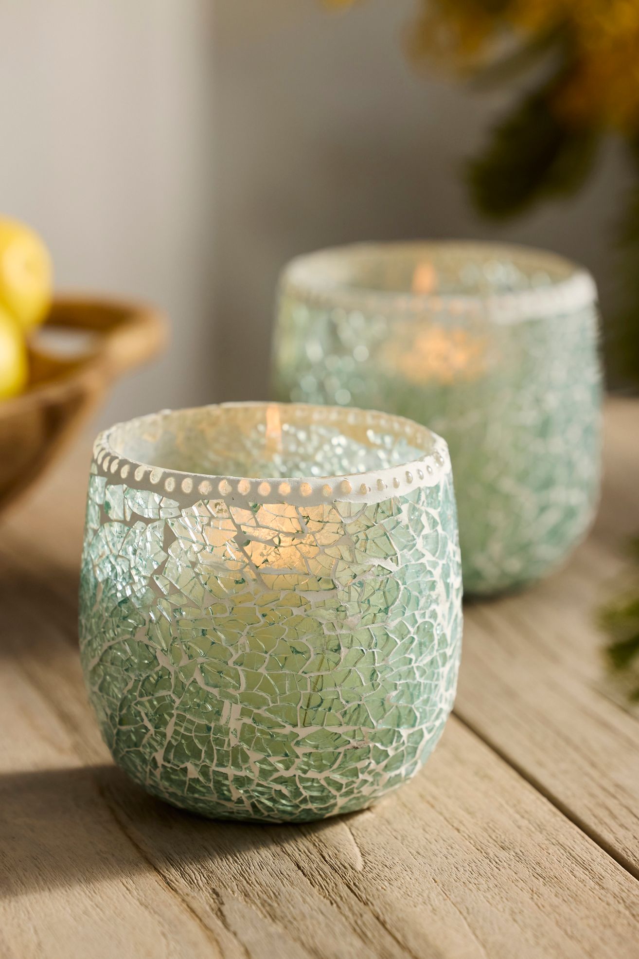 Sea Glass Mosaic Votives, Set of 2 Small - Dark Turquoise, One Size