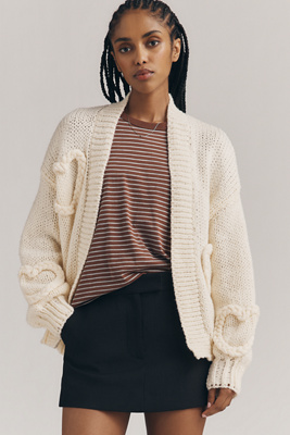Heart Icon Open-Front Cardigan Sweater