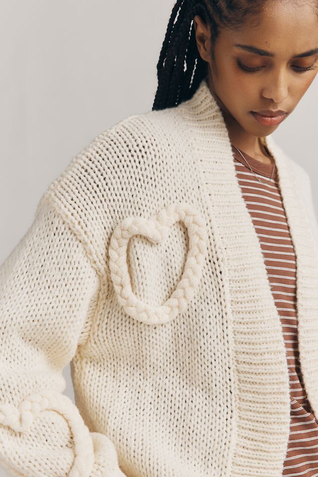 Maeve Heart Icon Open-Front Cardigan Sweater | Anthropologie