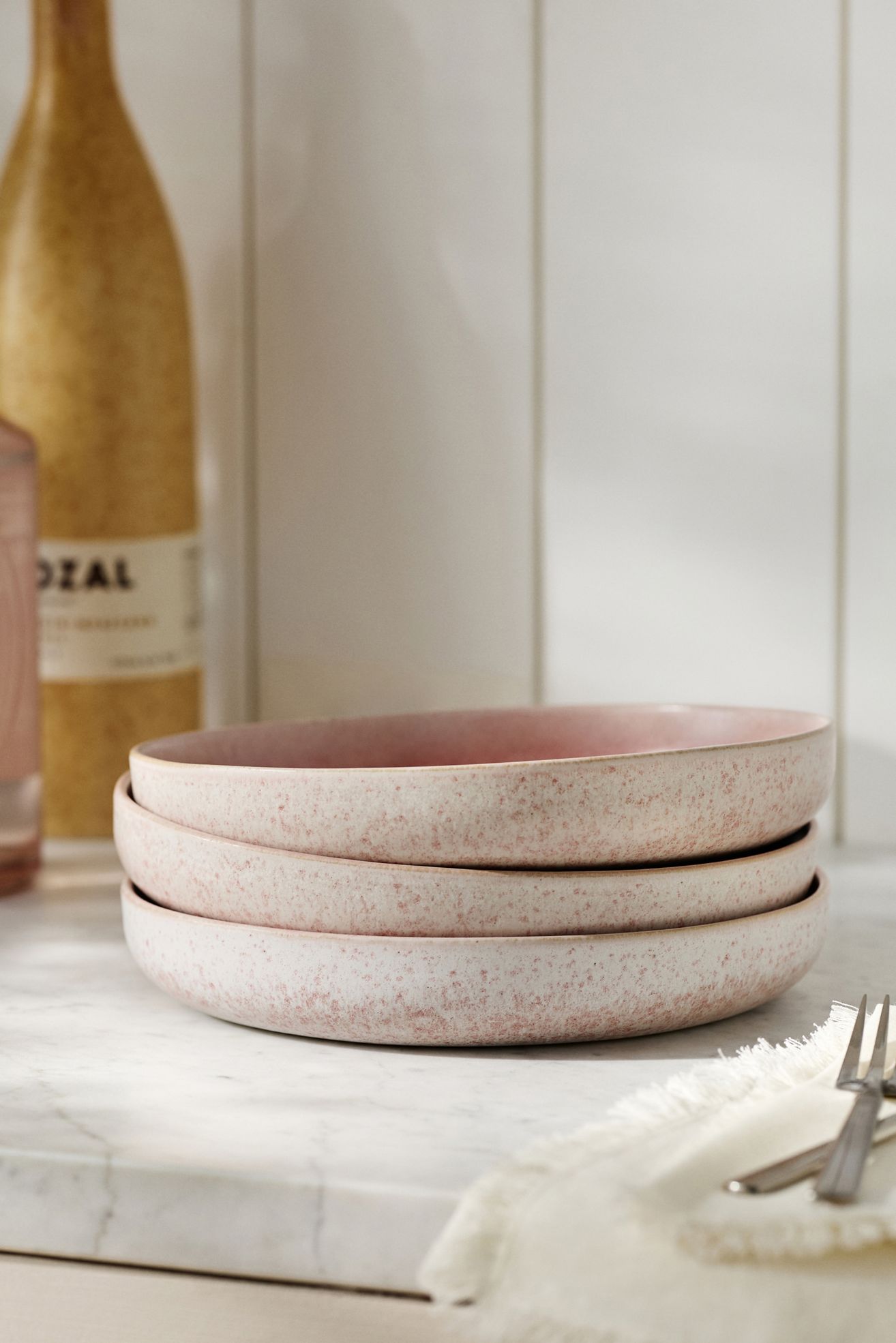 Jasper Portuguese Reactive Stoneware Pasta Bowls, Set of 4 - Mauve pink, Set Of 4
