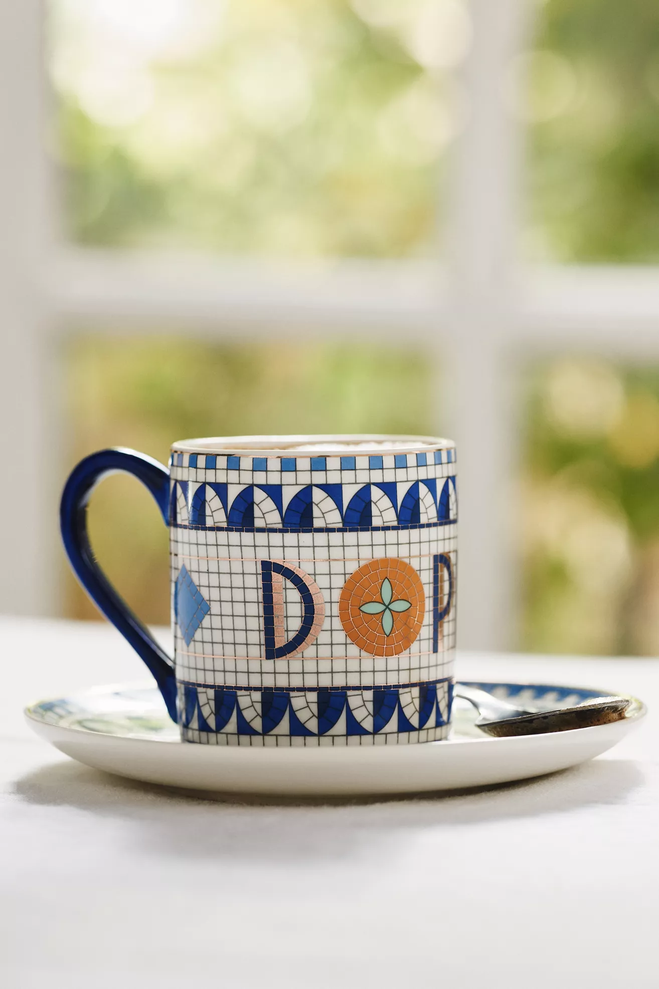 Bistro Tile Stoneware 24k Gold Accent Italia Espresso & Saucer