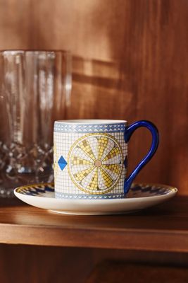 Bistro Tile Stoneware 24k Gold Accent Italia Espresso & Saucer