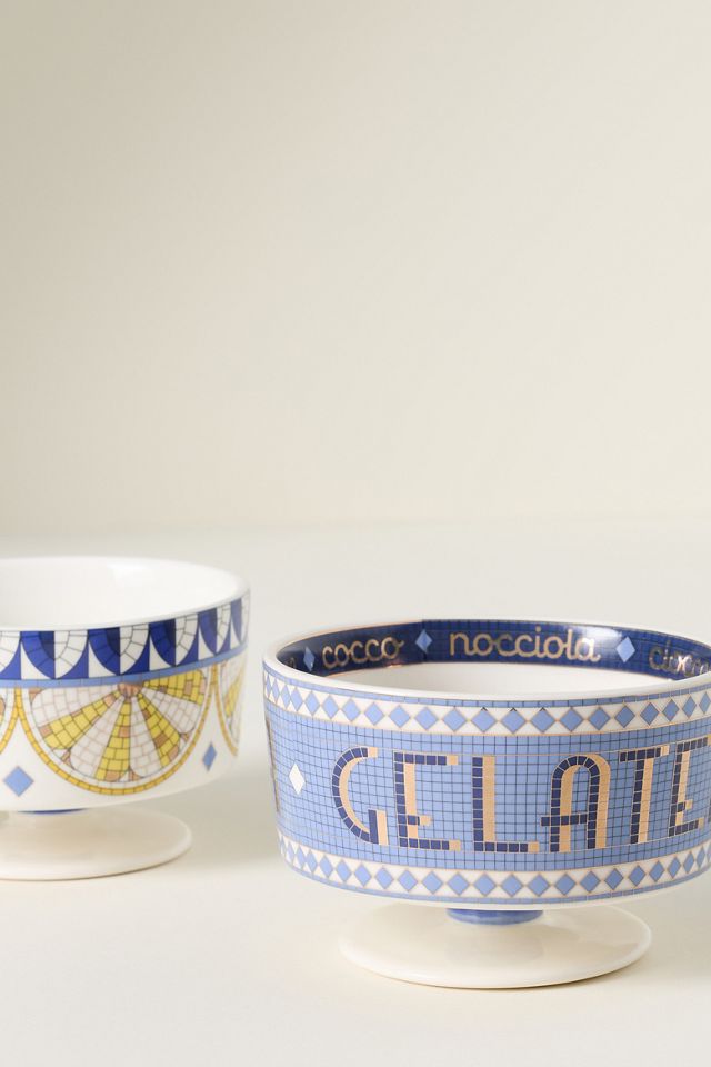 Bistro Tile Stoneware 24k Gold Accent Italia Gelato Bowl #3
