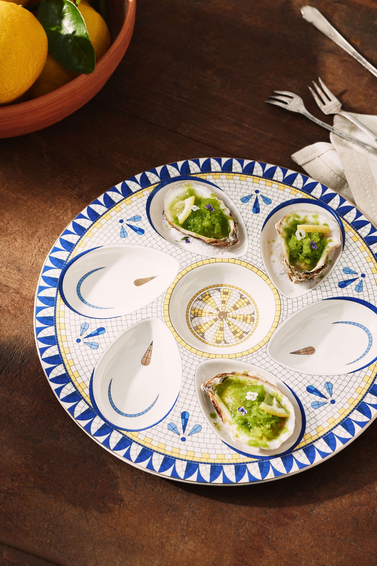 Bistro Tile Stoneware Oyster Serve Platter: Italia Edition - Lemon, One Size