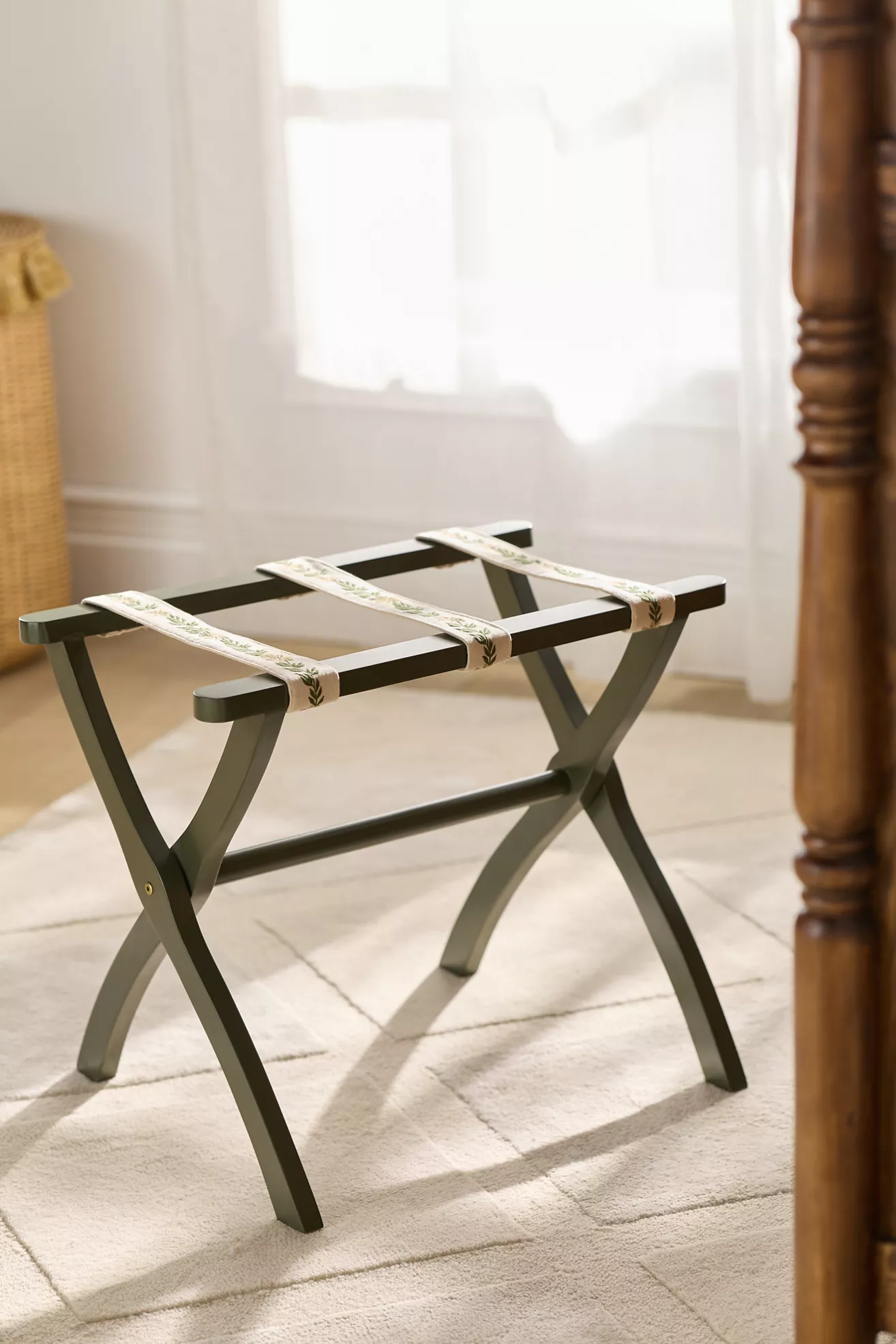 Embroidered Painted Wood Strap Luggage Rack - thumbnail 5