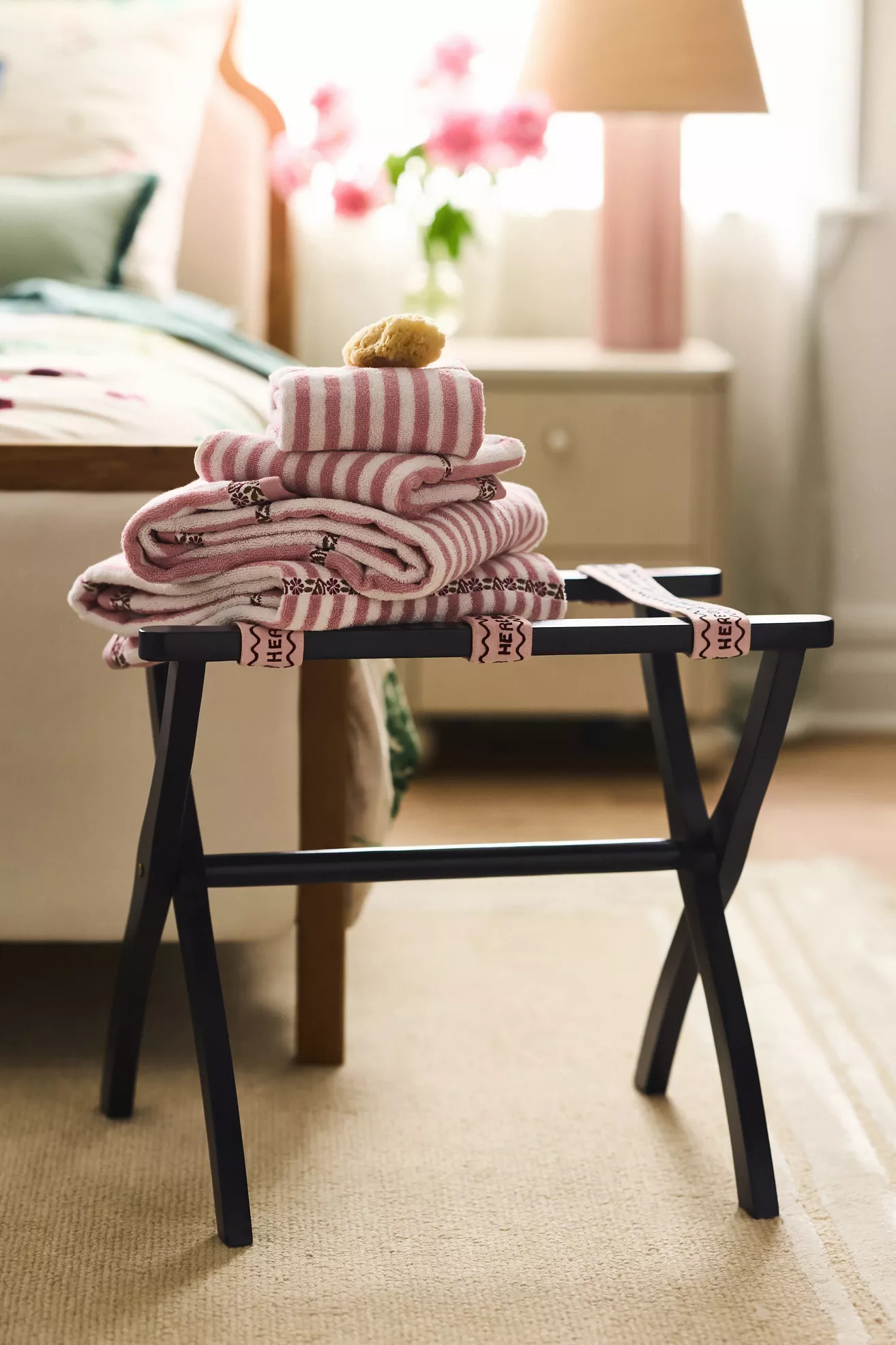 Embroidered Painted Wood Strap Luggage Rack - thumbnail 3
