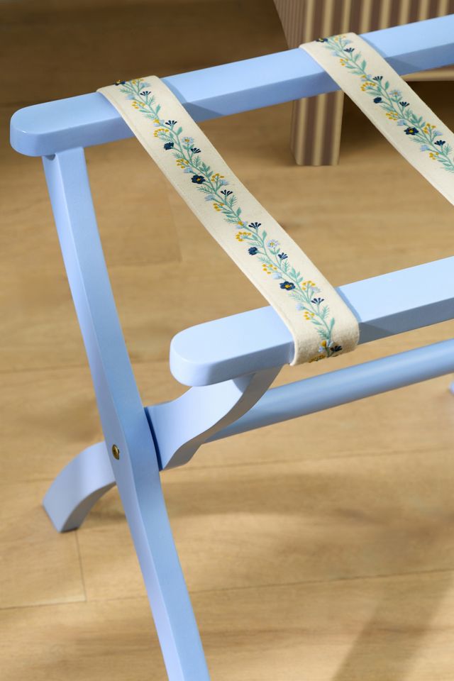Embroidered Painted Wood Strap Luggage Rack #1