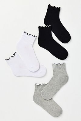 Ruffle-Trim Crew Socks, Set of 3