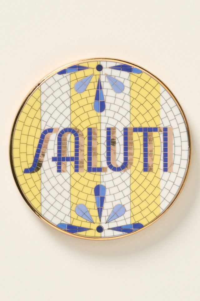 Bistro Tile Stoneware 24k Gold Accent Italia Coaster #1