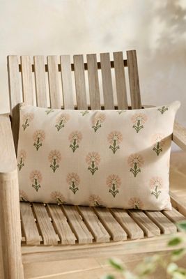 Sunbrella® Peach Floral Outdoor Lumbar Pillow