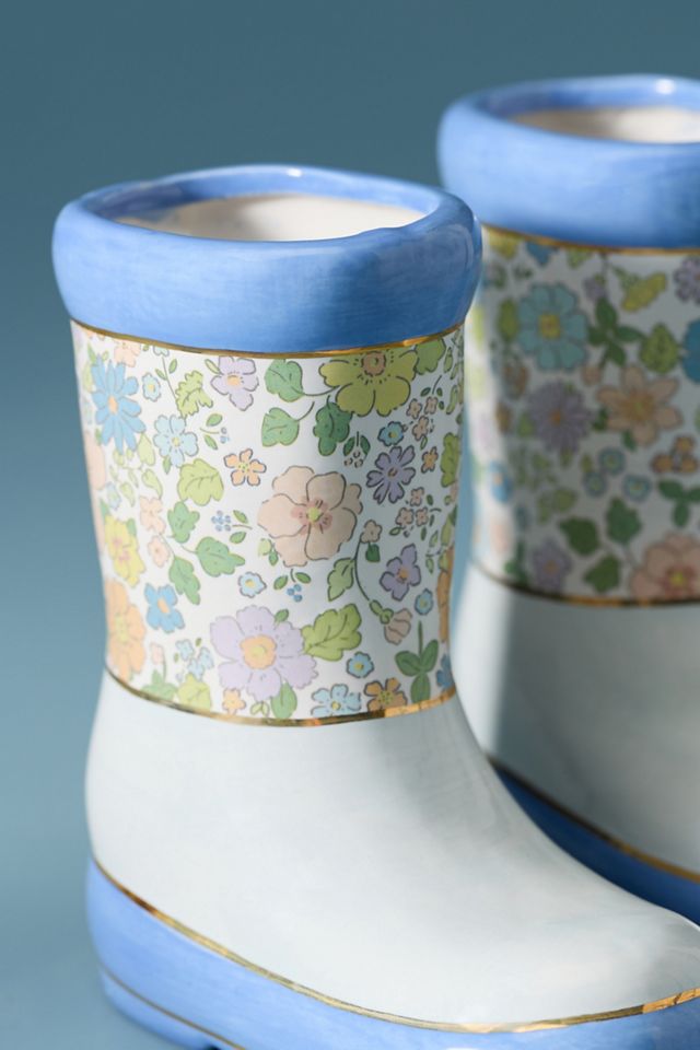 Ruby Clay Flower Rain Boot Vases, Set of 2 #1