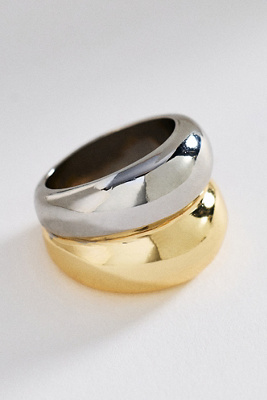 Mixed Metal Ribbed & Stacked Ring | Anthropologie