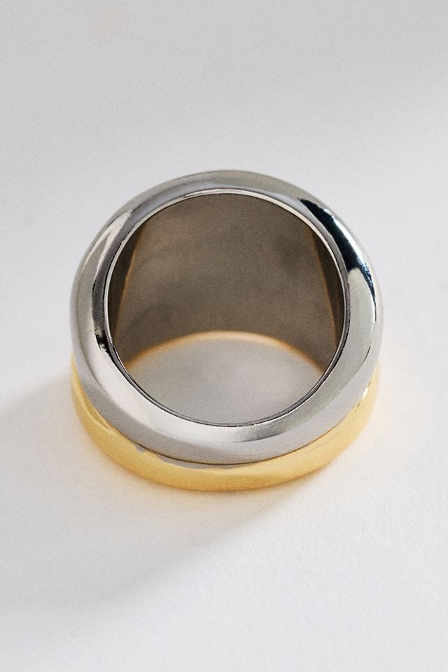 Mixed Metal Ribbed & Stacked Ring | Anthropologie