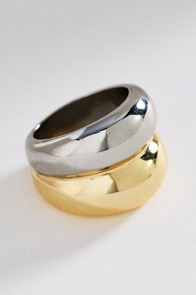 Mixed Metal Ribbed & Stacked Ring | Anthropologie