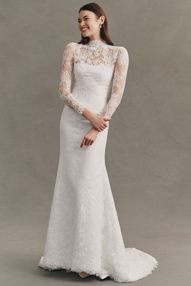 long sleeve mermaid lace wedding dress Jovani Bridal JB02579 size 8 Long Sleeve Lace Mermaid Wedding Dress Backless V Neck main image 1