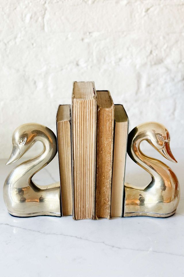 Old Flame Candle Co. Vintage Brass Curvy Swan Bookends #1