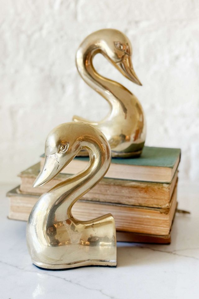 Old Flame Candle Co. Vintage Brass Curvy Swan Bookends #2