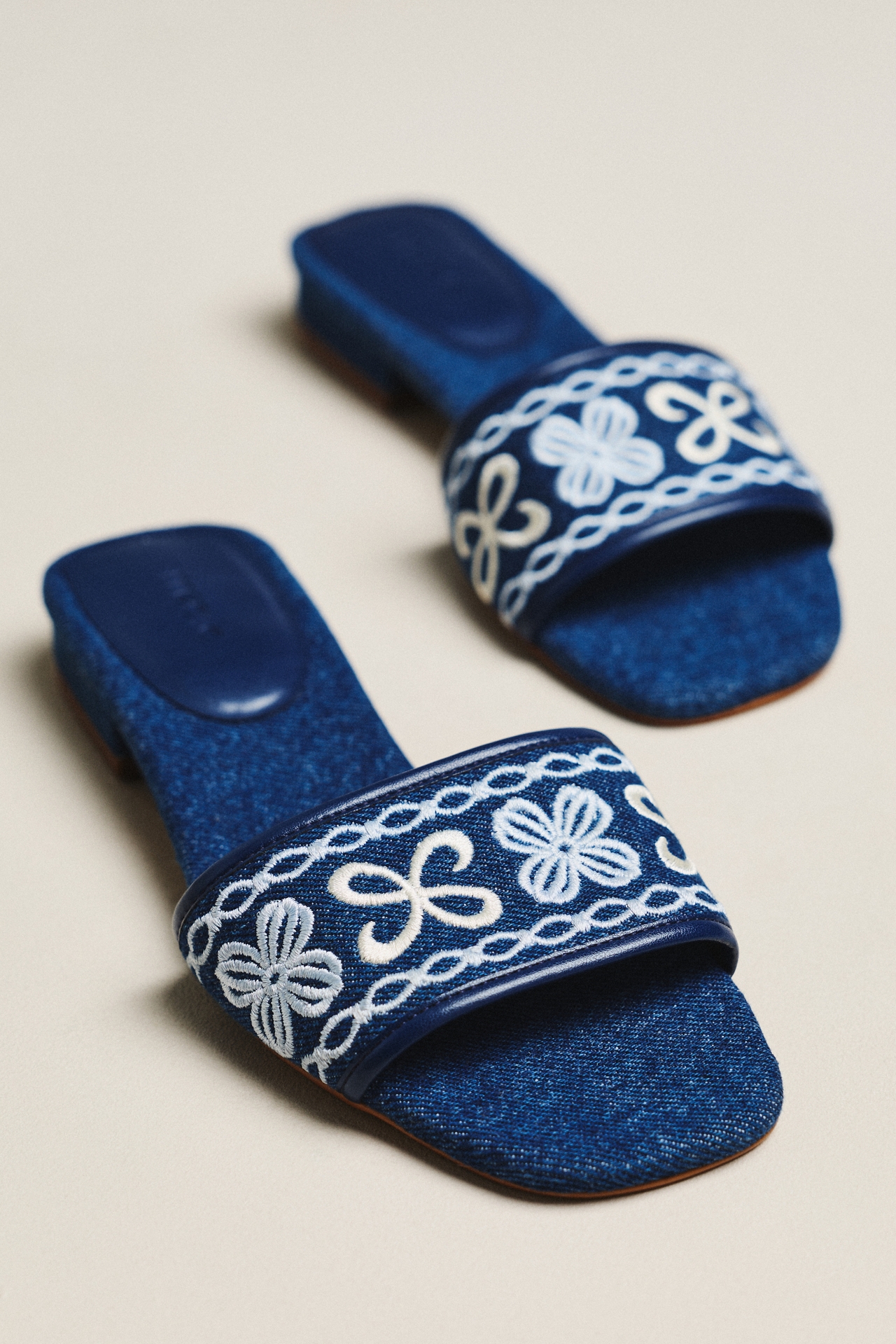 Maeve Embroidered Logo Slide Sandals