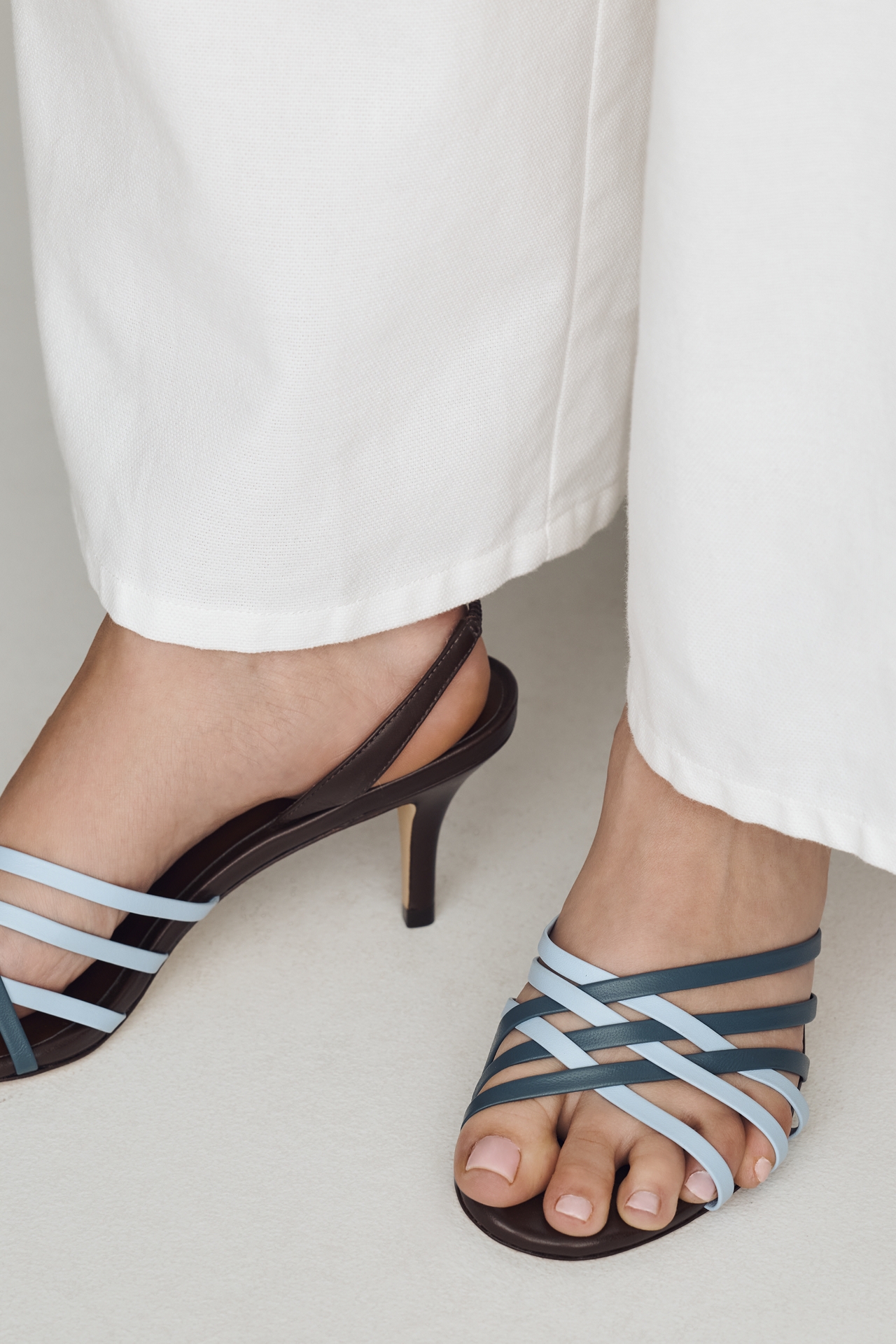 Maeve Colorblock Cross-Strap Heels
