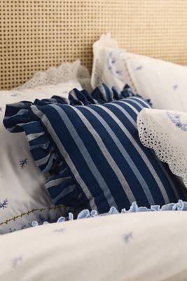 Maeve Helana Indoor/Outdoor Woven Stripe Ruffle Pillow