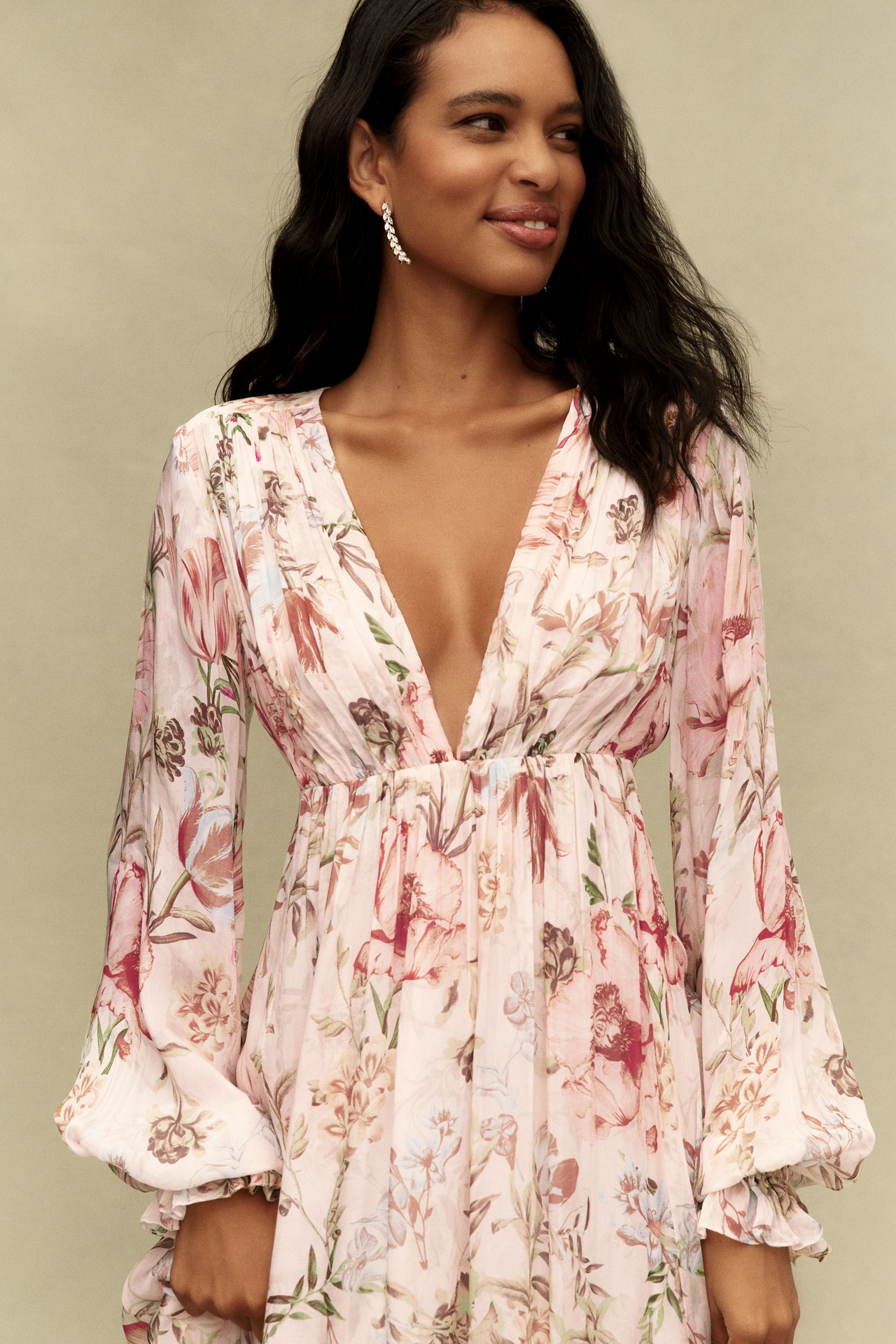 Hemant & Nandita High-Low Plunge Maxi Dress