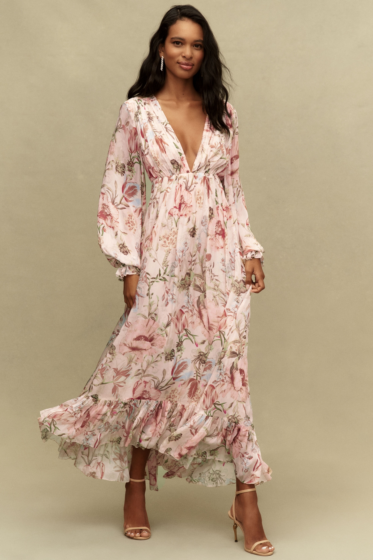 Hemant & Nandita High-Low Plunge Maxi Dress
