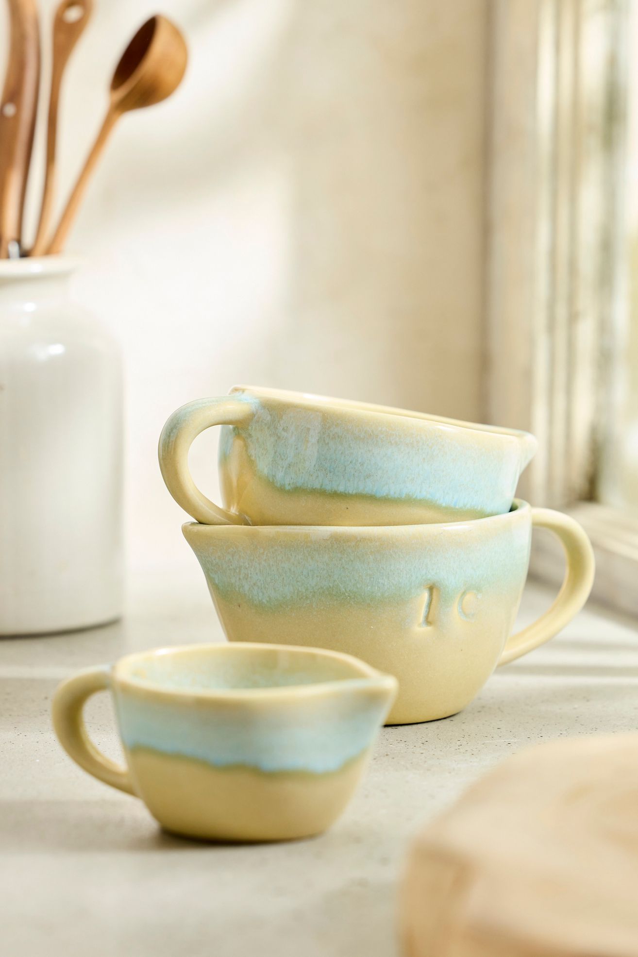 Stoneware Measuring Cups, Set of 3 - Light Blue, One Size