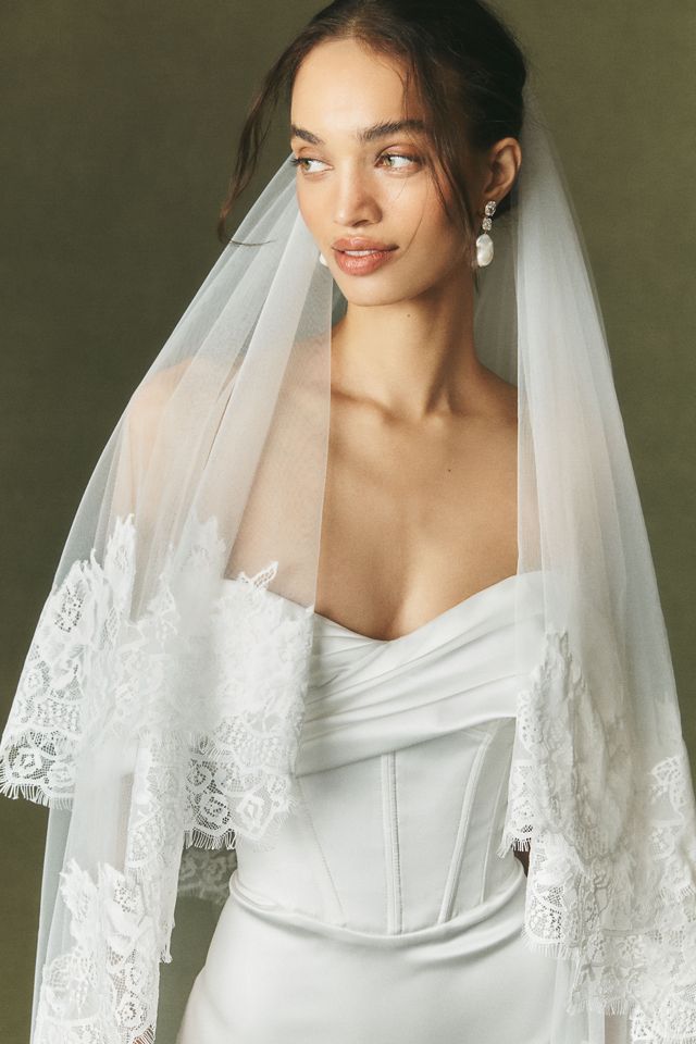 Watters Lace Trim Blusher Veil #3