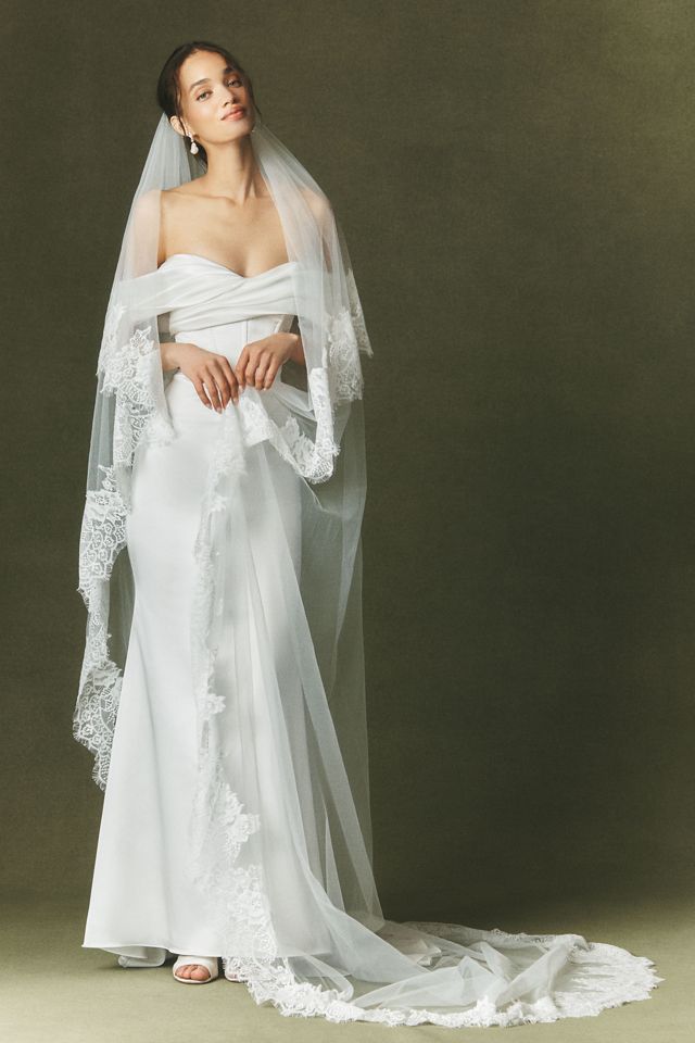 Watters Lace Trim Blusher Veil #5