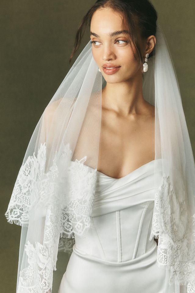 Watters Lace Trim Blusher Veil | Anthropologie