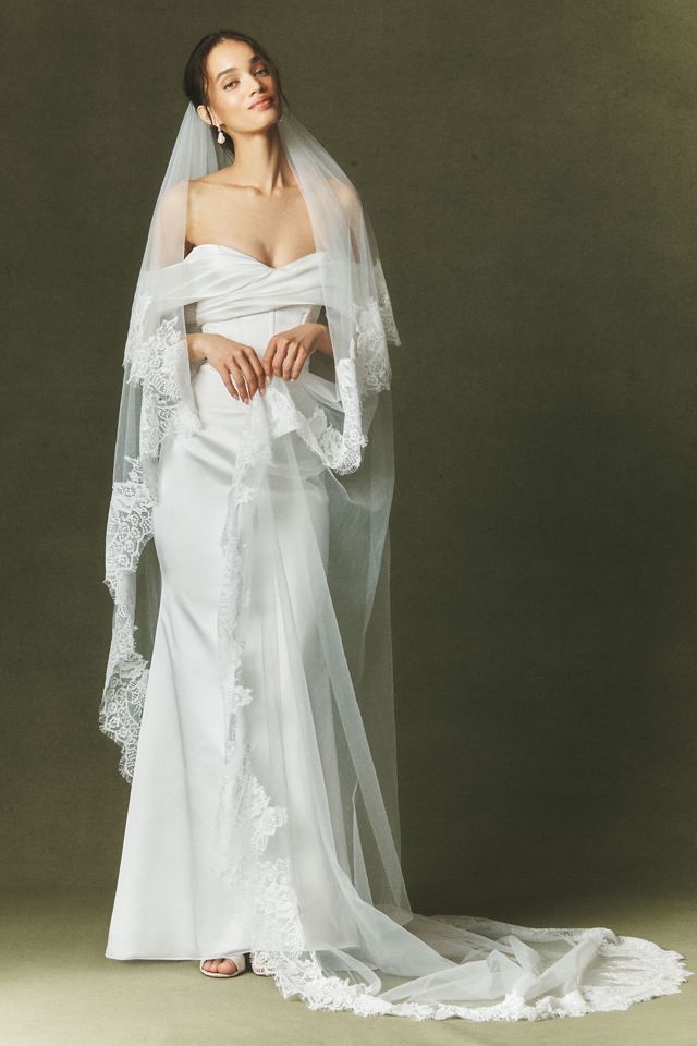 Watters Lace Trim Blusher Veil | Anthropologie