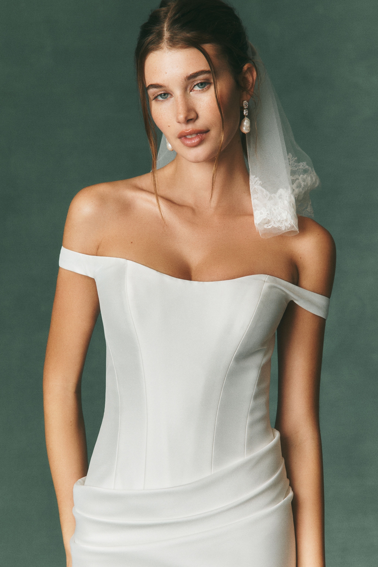 Watters Lace-Trim Birdcage Veil
